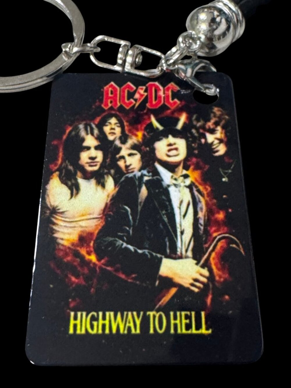 AC/DC Highway to Hell Album Cover Metal Keychain with Black Tassel, Rock Band